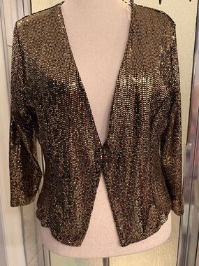 TALENT Metallic Gold Sequin Open-Front Blazer $35 BNWT